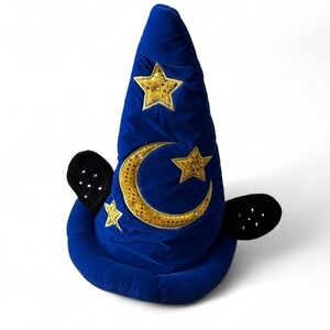 Vintage 2001 Disney World Resorts Blue Velvet Gold Sequined Fantasia Wizard Hat